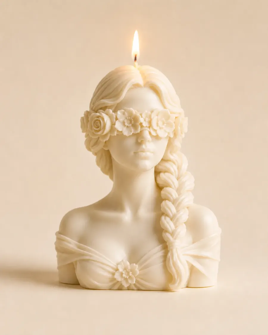 Braided Rose Candle candle lit